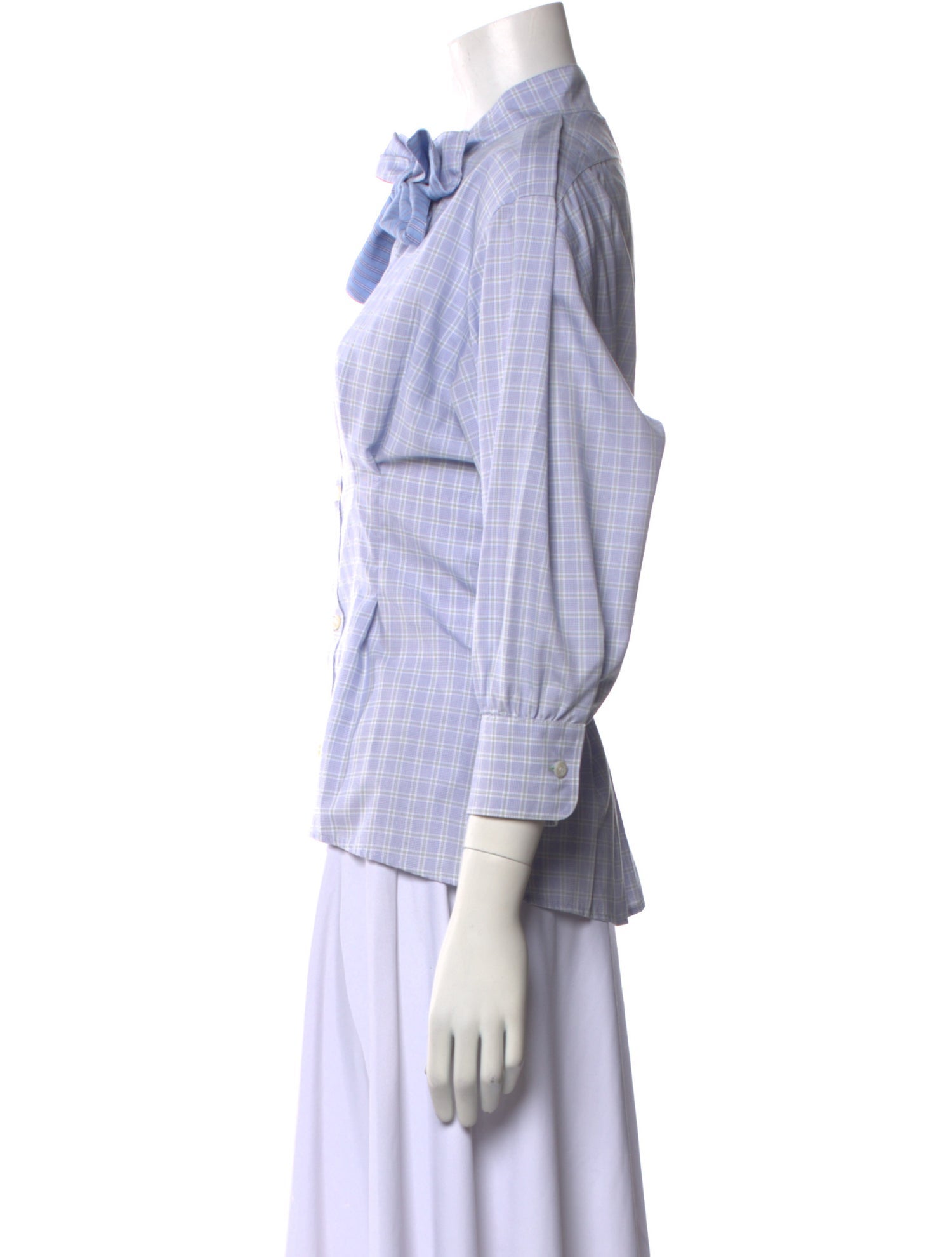 Rentrayage Plaid Print Three-Quarter Sleeve Button-Up Top