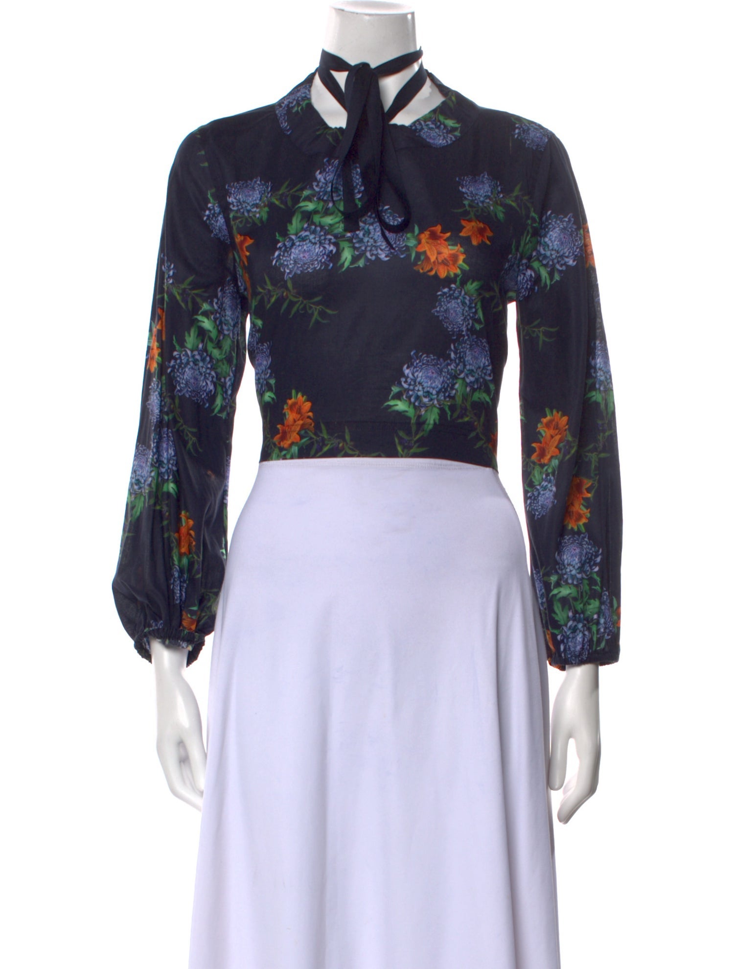 Rentrayage Floral Print Tie Neck Crop Top