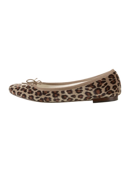 Repetto Animal Print Bow Accents Ballet Flats Blac