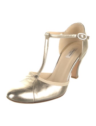 Repetto Leather Grosgrain Trim T-Strap Pumps