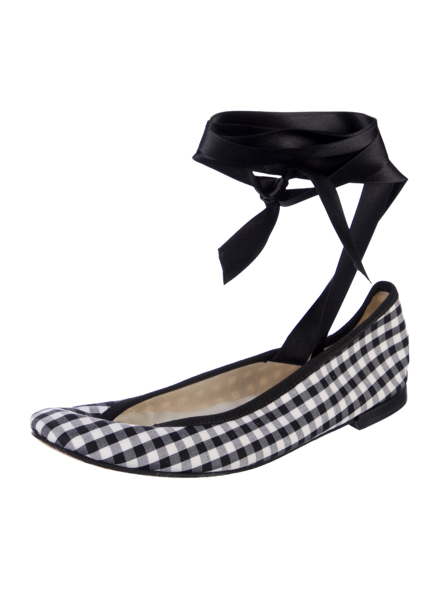 Repetto Plaid Print Bow Accents Ballet Flats