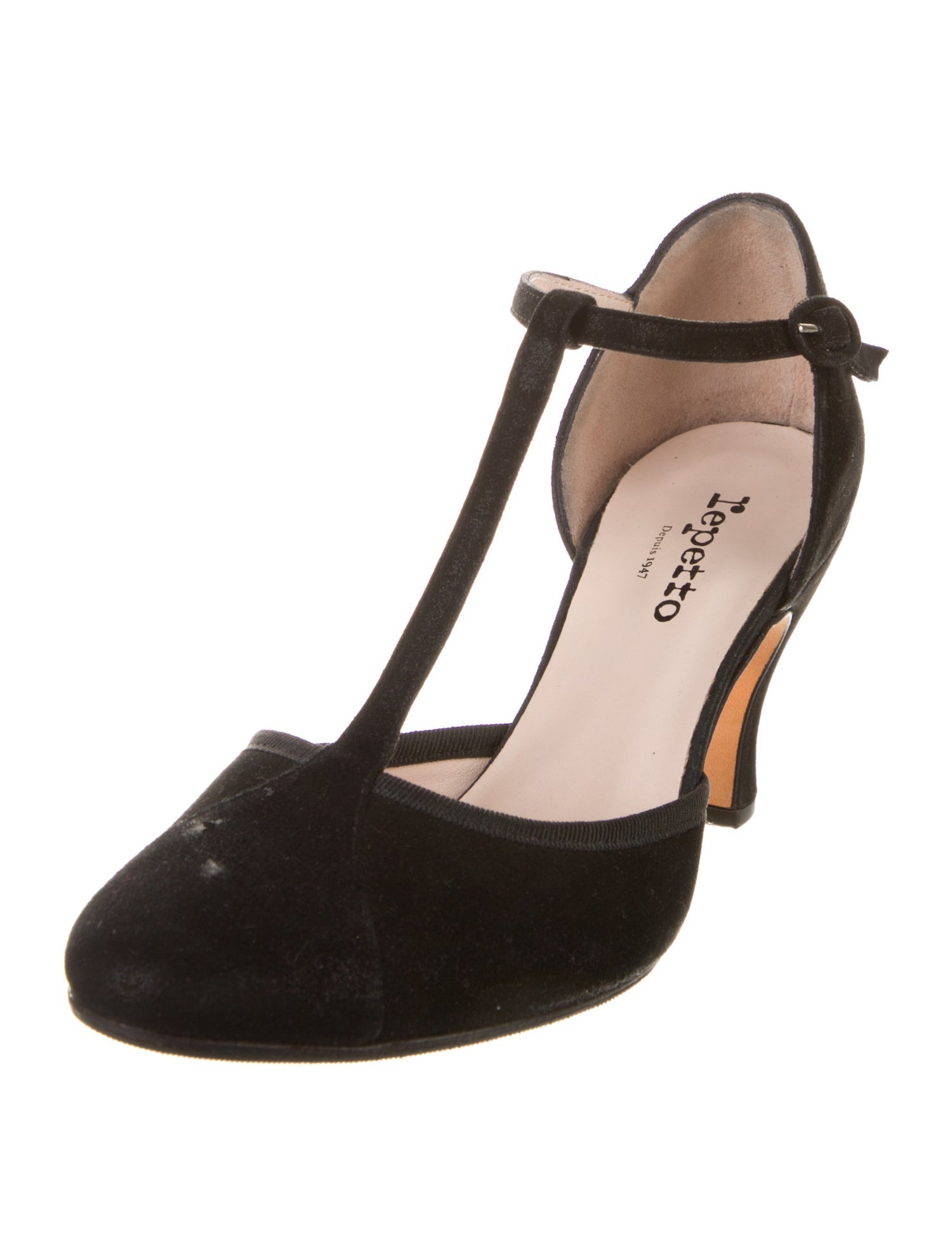 Repetto Suede Grosgrain Trim T-Strap Pumps