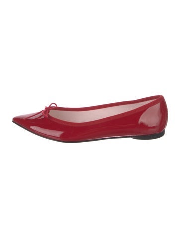 Pre-owned Repetto Patent Leather Bow Accents Ballet Flats In Red