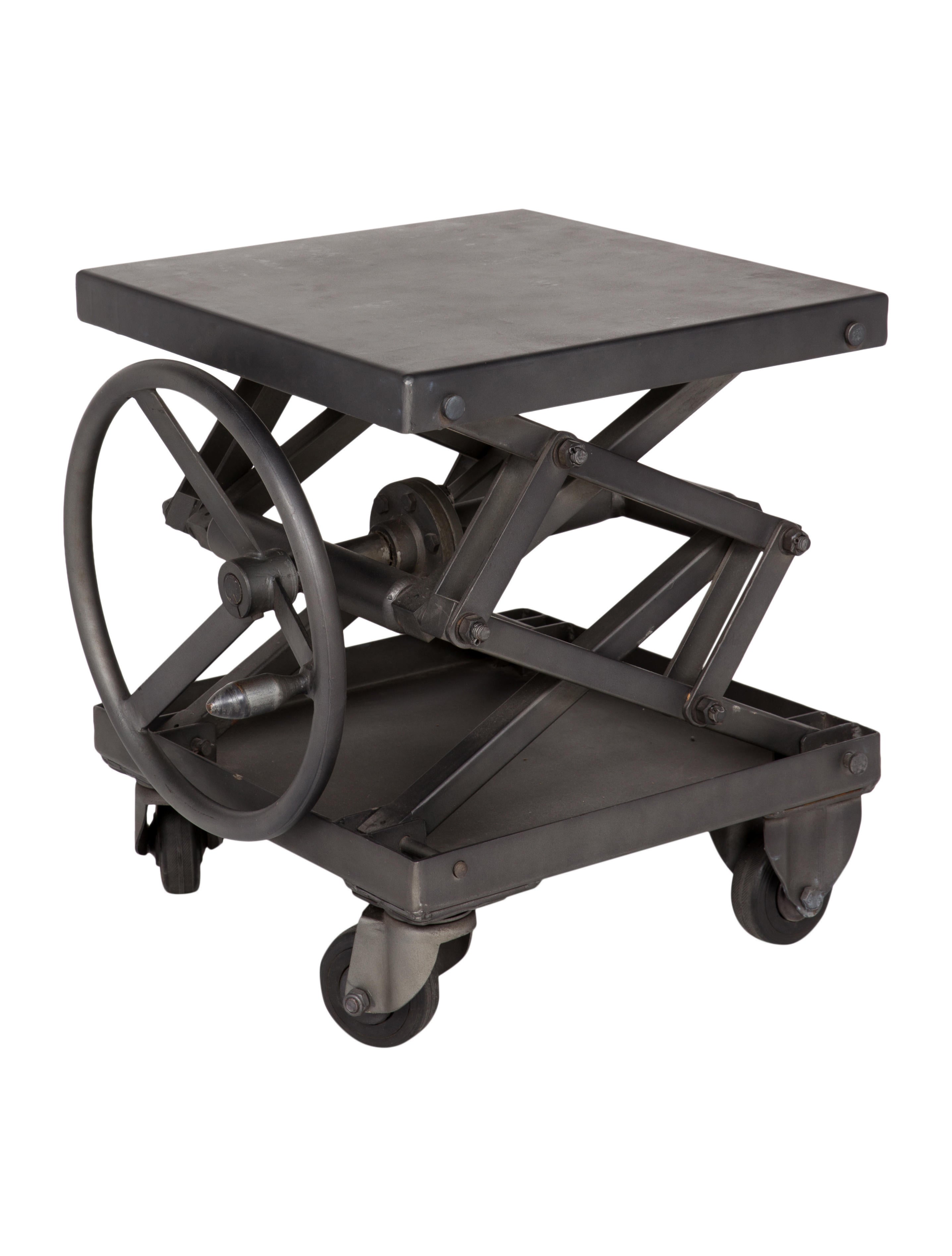 Restoration Hardware Industrial Scissor Lift Table Metallic Tables