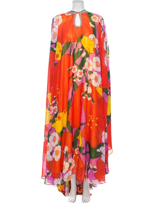 Richard Quinn Floral Print Long Dress Orange