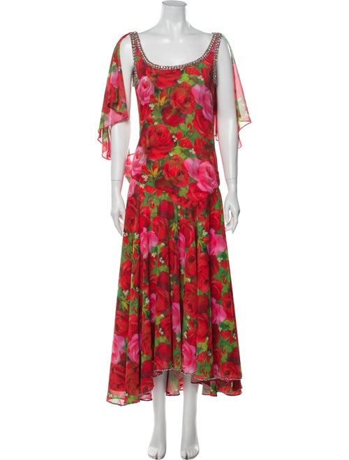 Richard Quinn Floral Print Midi Length Dress Red