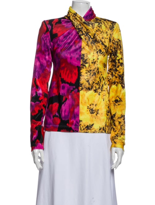 Richard Quinn Floral Print Mock Neck Blouse Yellow