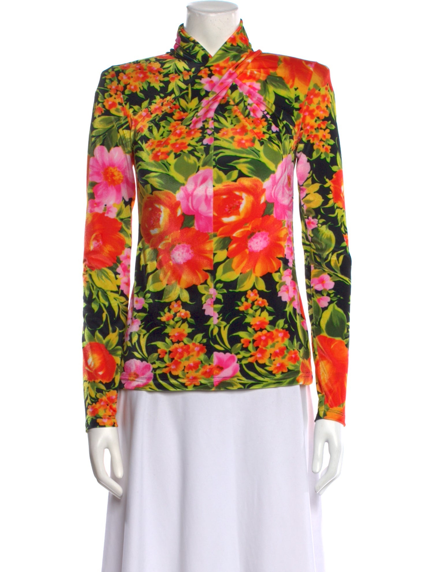 Richard Quinn Floral Print Mock Neck Blouse