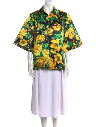 Richard Quinn Floral Print Three-Quarter Sleeve Button-Up Top