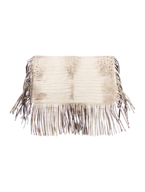 Rhonda Ochs Crocodile Fringe Clutch White