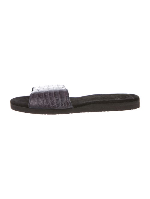 Rhonda Ochs Crocodile Slide Sandals Aubergine
