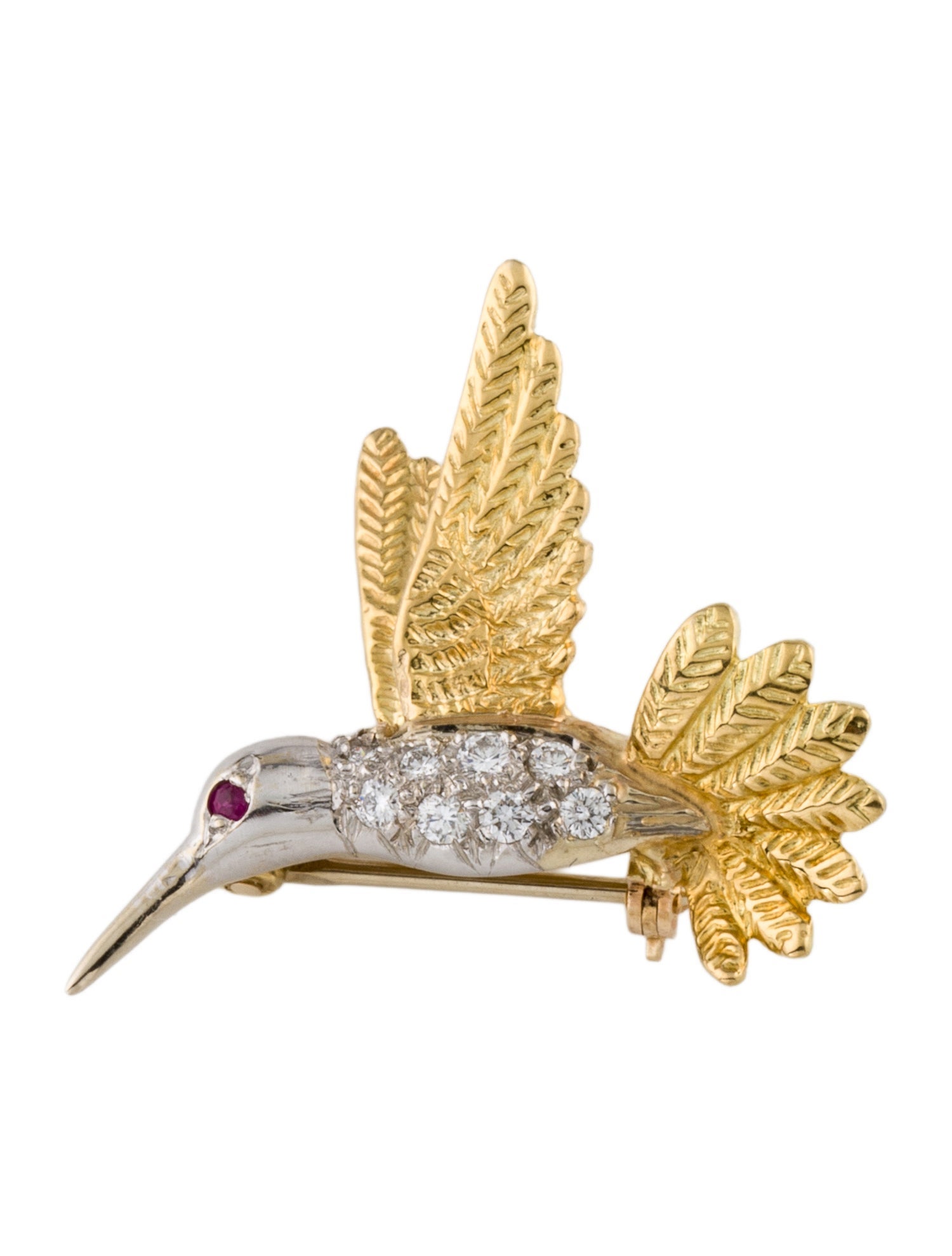 Herbert Rosenthal 18K Ruby & Diamond Hummingbird Brooch
