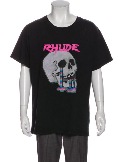 Rhude Pixelated Skull Graphic Print T-Shirt Black