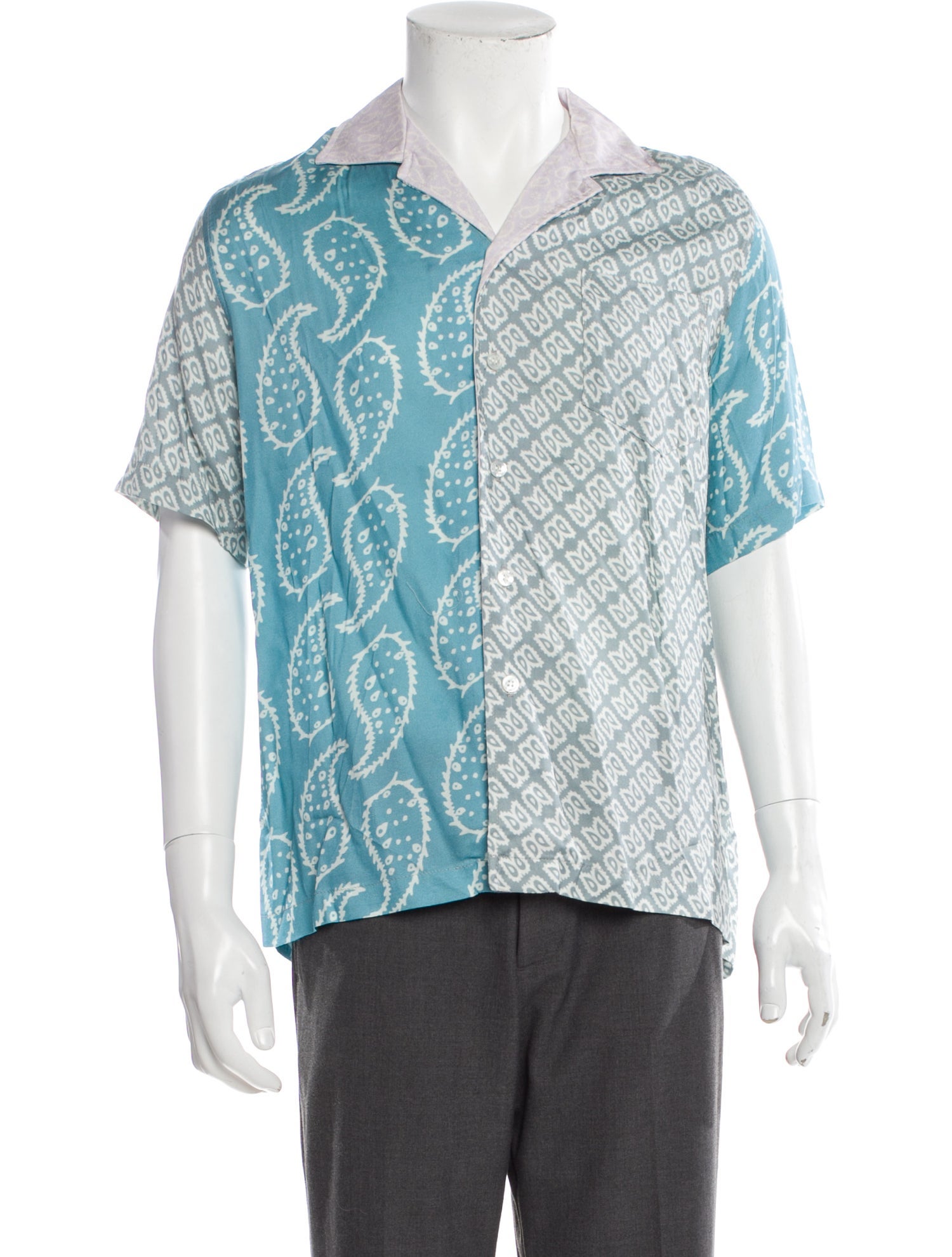 RHUDE Paisley Print Short Sleeve Denim Shirt