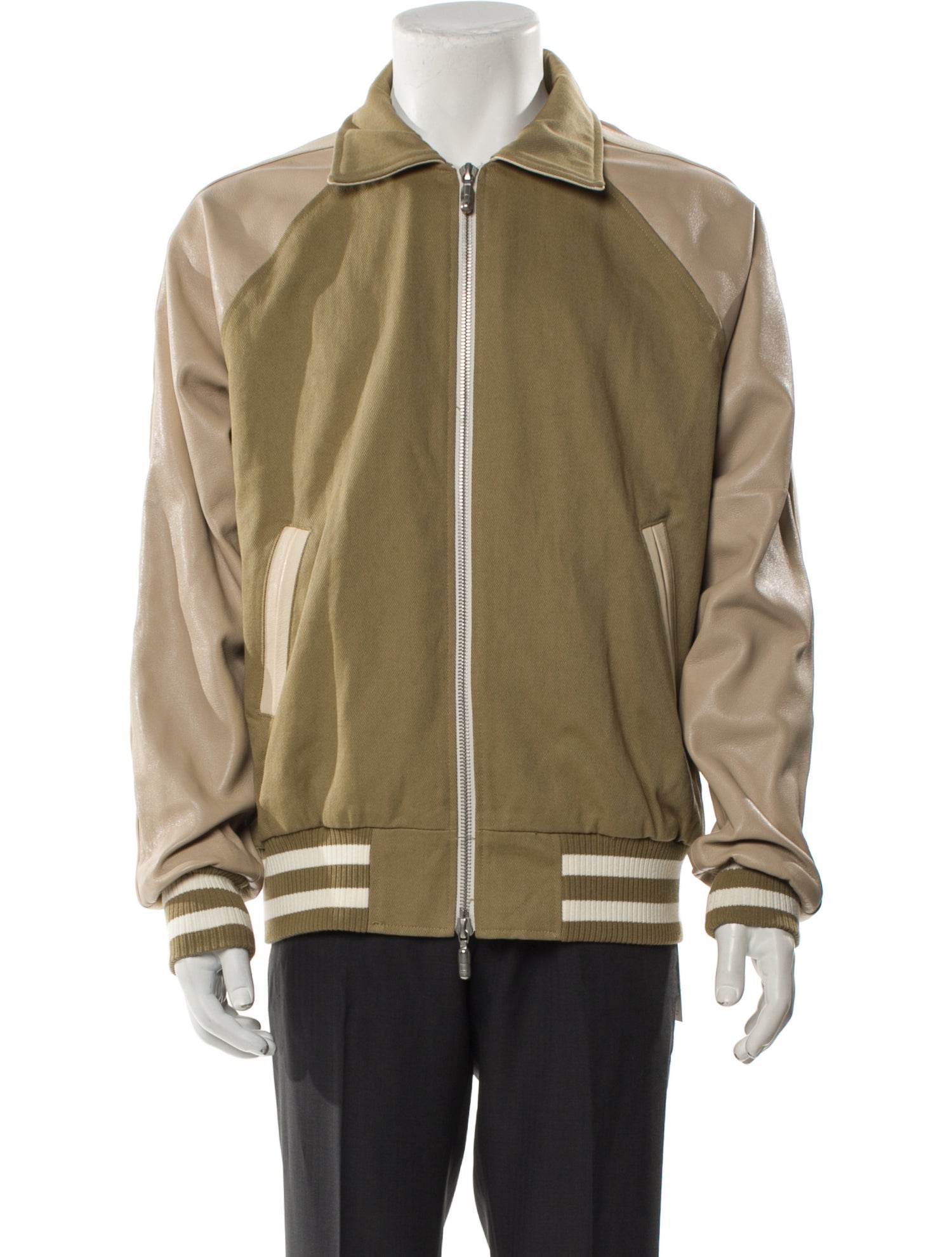 RHUDE 'Rhude Boys' Twill Leather Striped Bomber Jacket