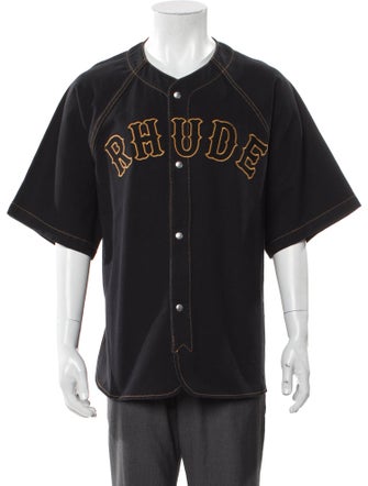 RHUDE Graphic Print Three-Quarter Sleeve Denim Shirt