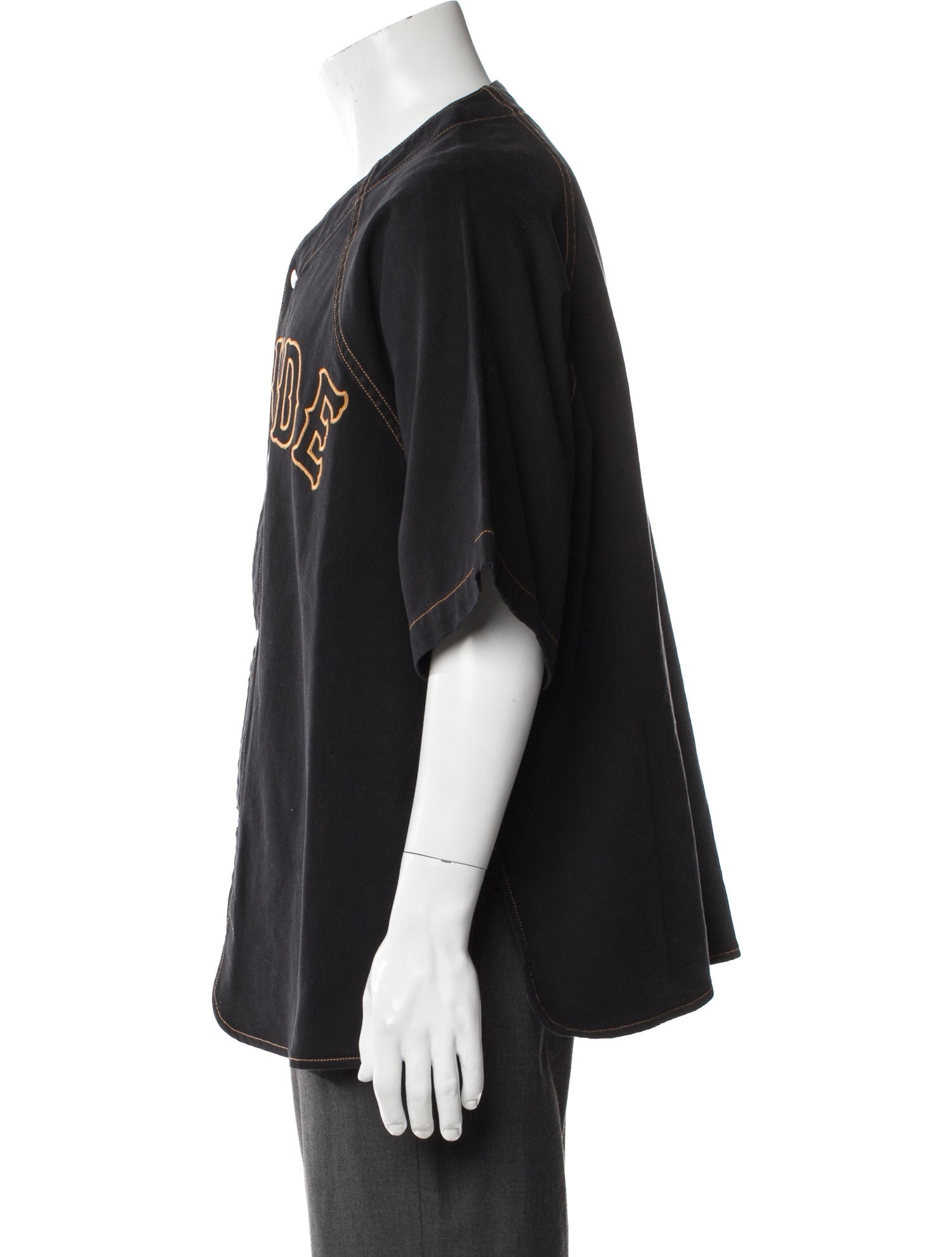 RHUDE Graphic Print Three-Quarter Sleeve Denim Shirt