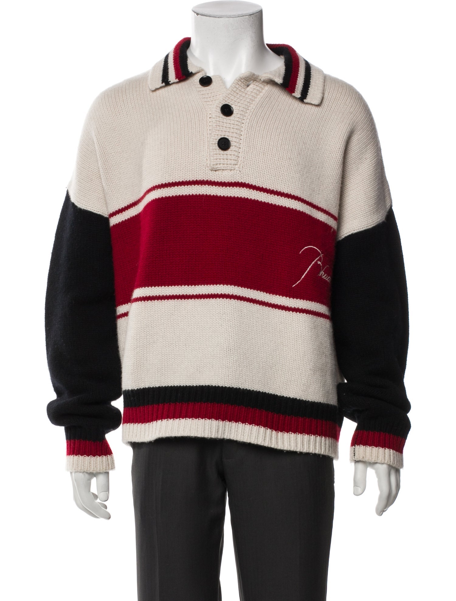 RHUDE Wool Striped Polo Sweater