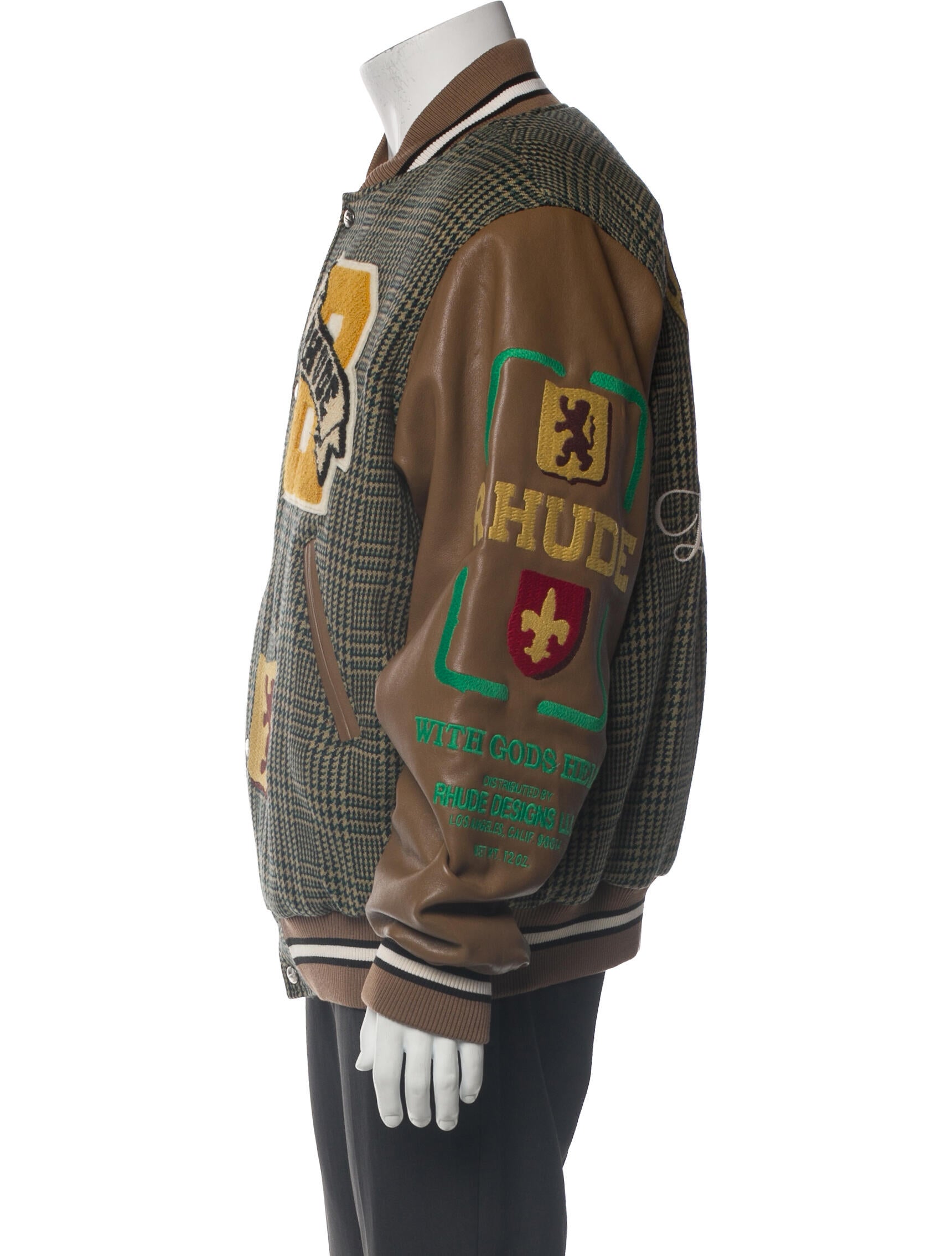 RHUDE Wool Houndstooth Print Bomber Jacket