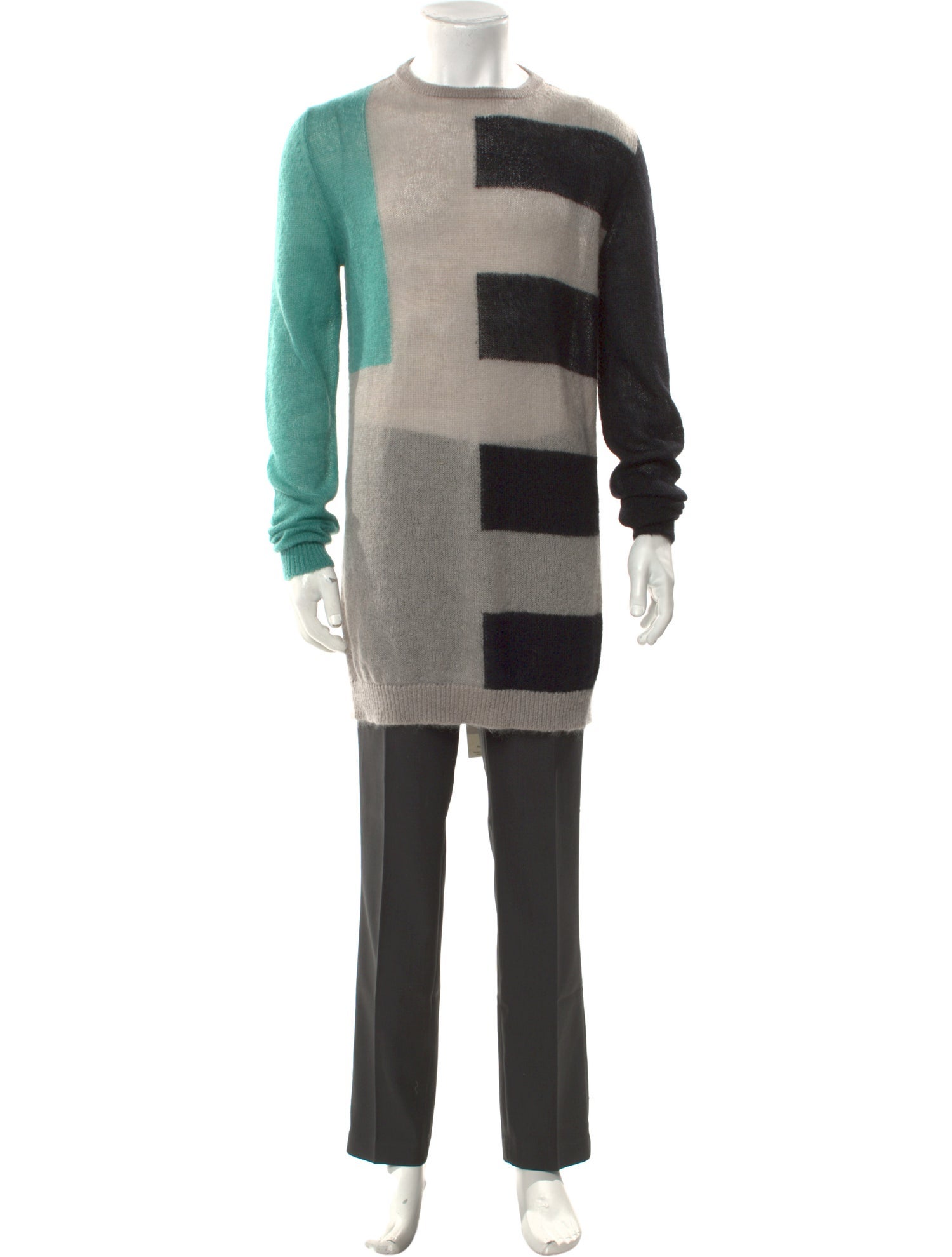 Rick Owens Colorblock Pattern Crew Neck Cardigan