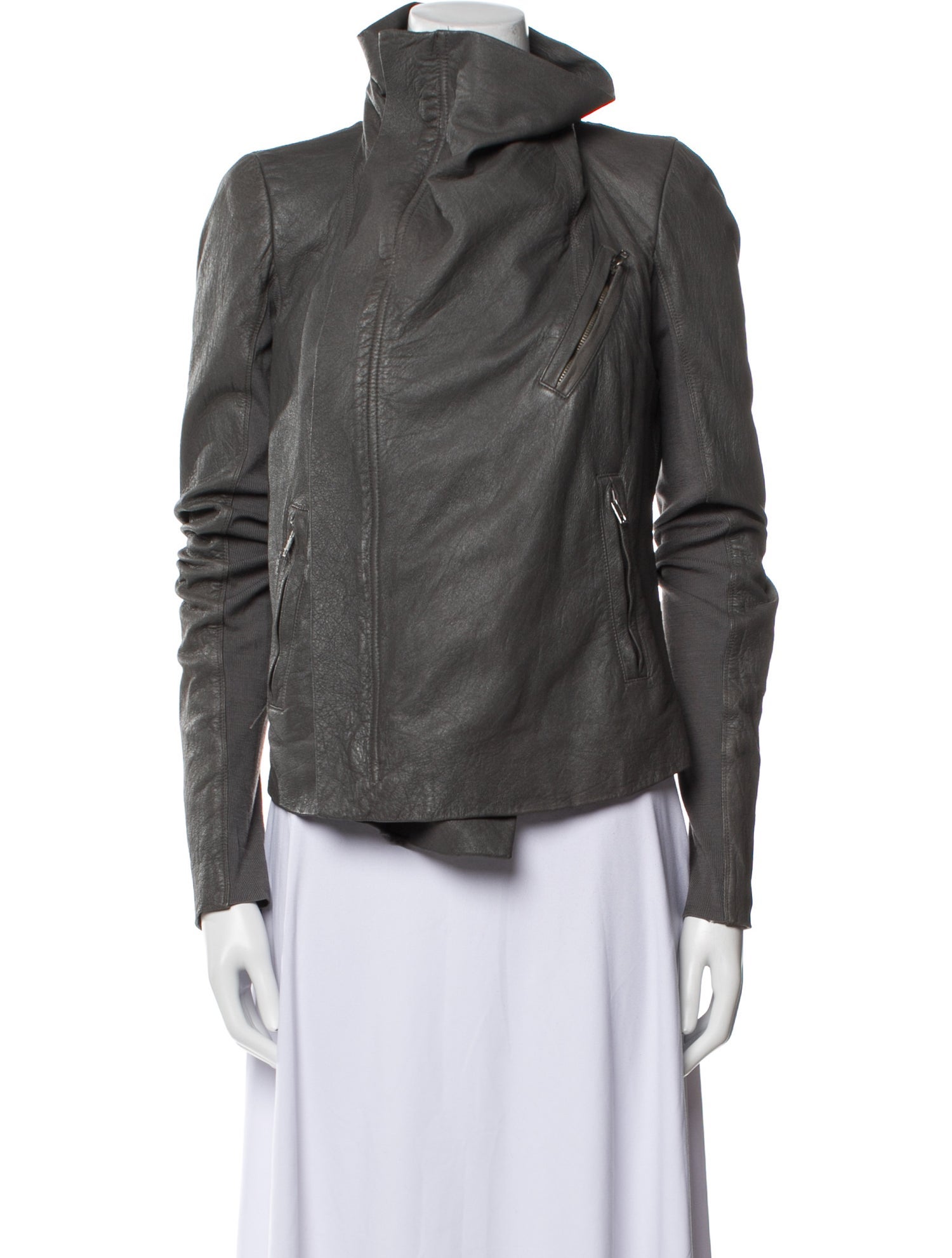 Rick Owens Lamb Leather Biker Jacket - Green Jackets