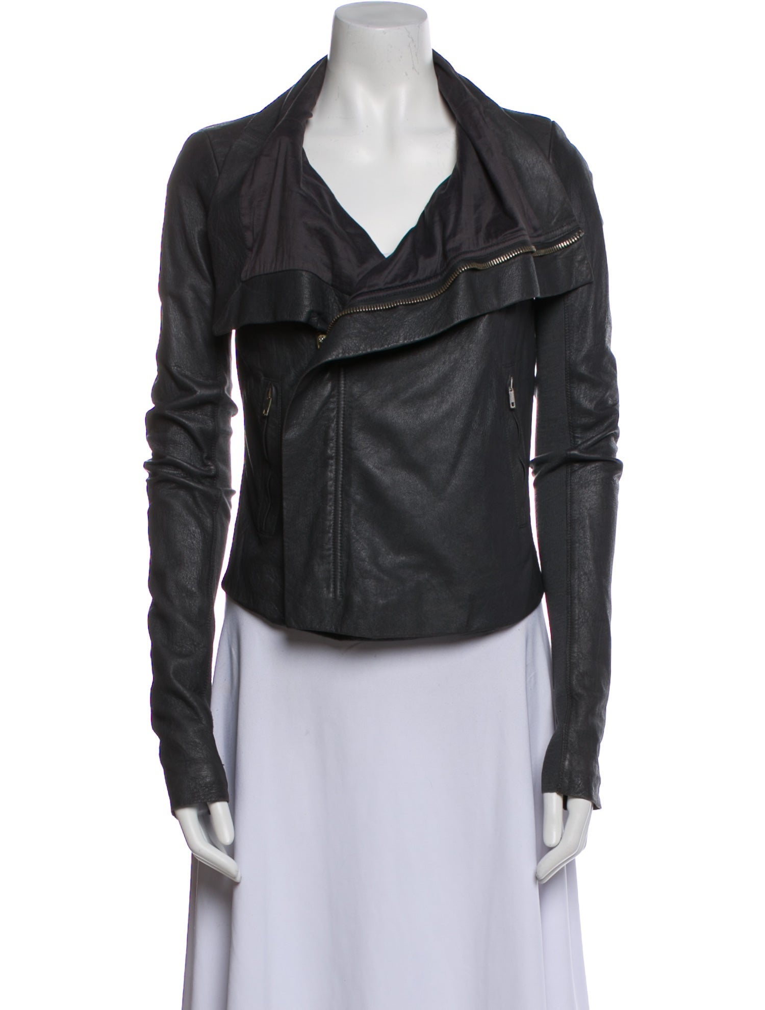 Rick Owens Leather Biker Jacket - Grey Jackets, Clothing