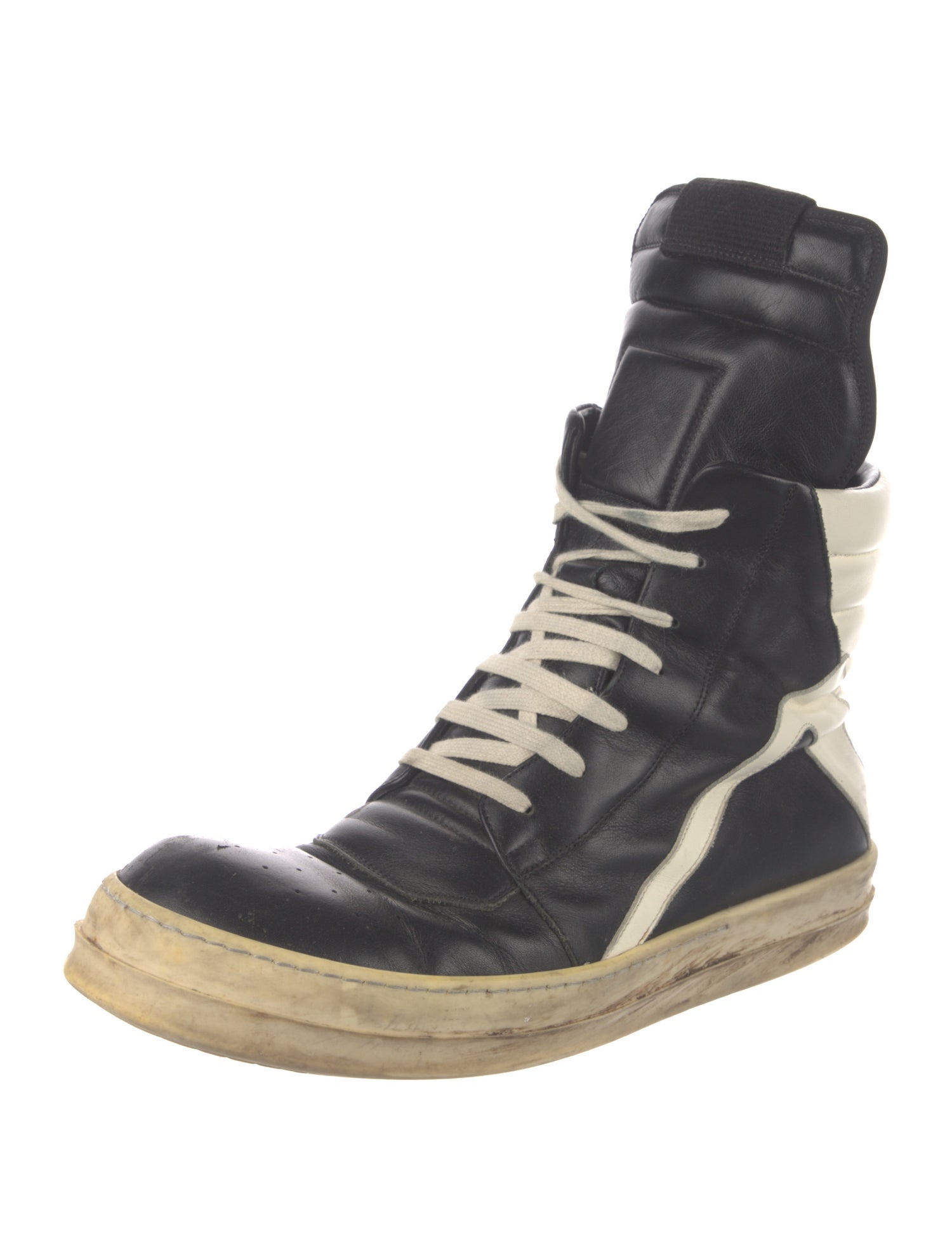 Rick Owens Leather Colorblock Pattern Sneakers