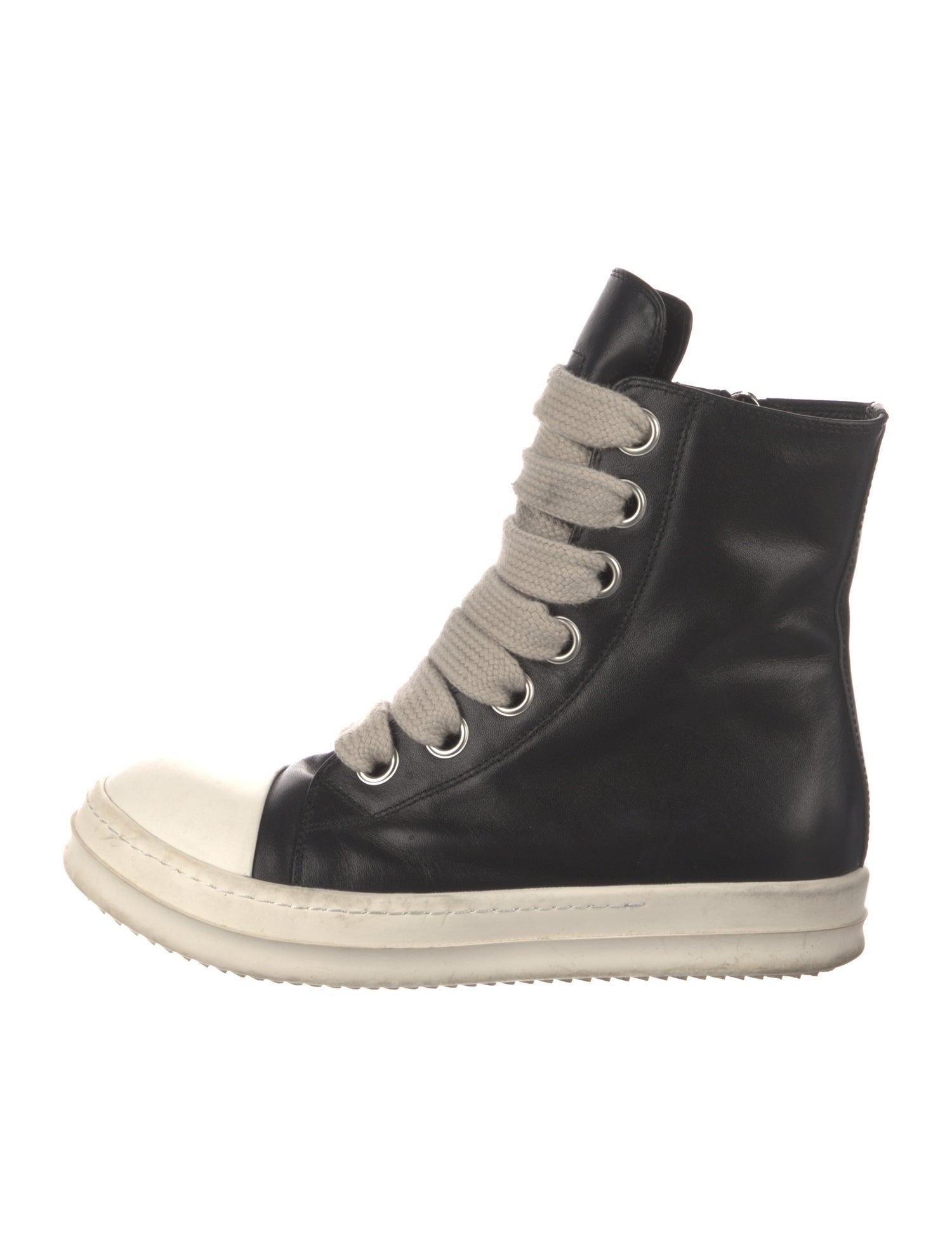 Rick Owens Leather Colorblock Pattern Lace-Up Boots
