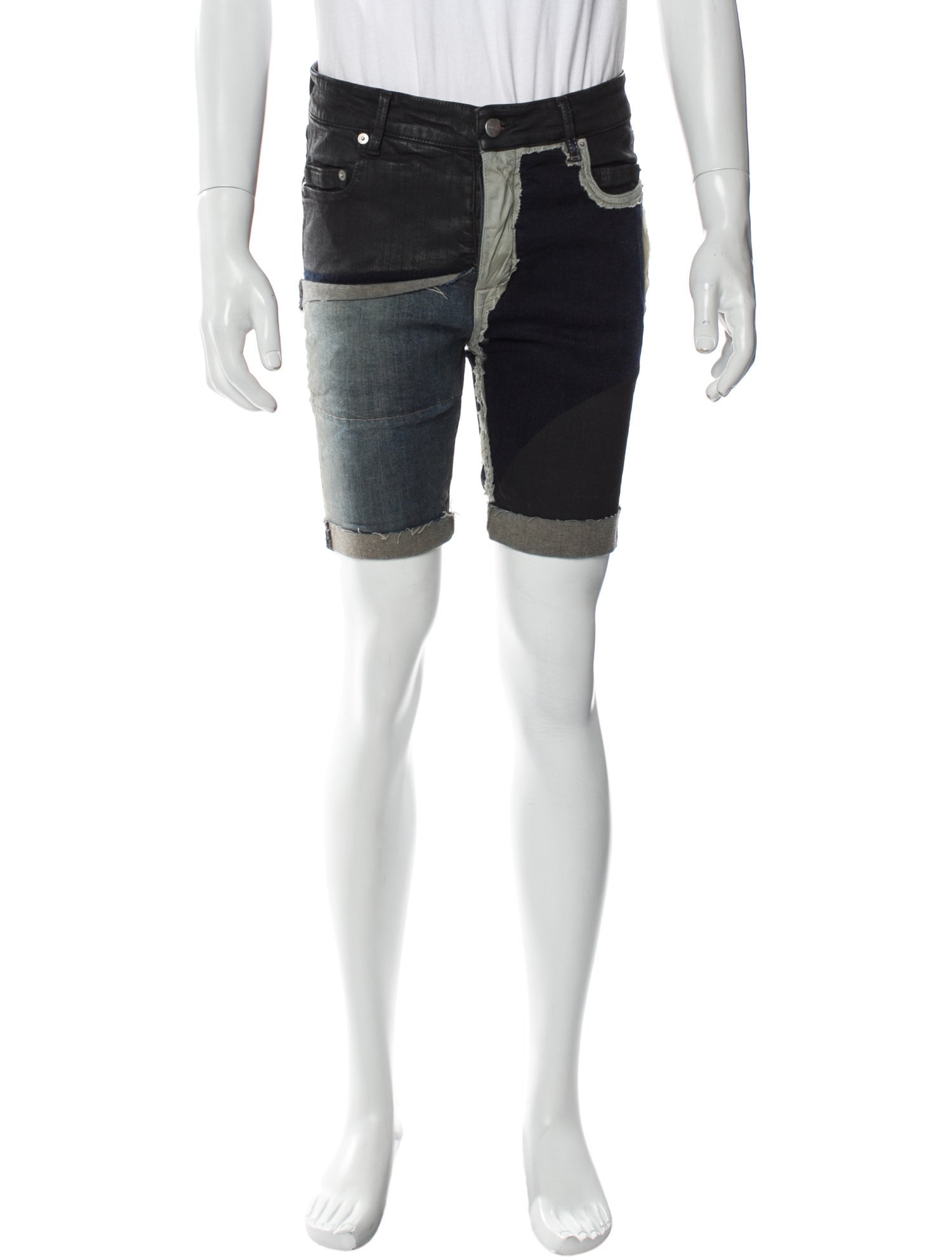 Rick Owens Colorblock Pattern Denim Shorts