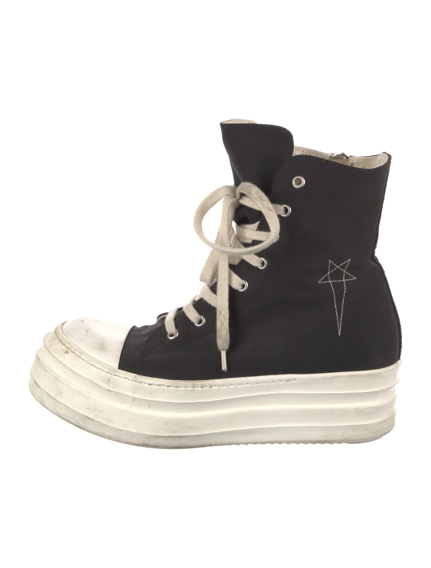 Rick Owens Canvas Colorblock Pattern Lace-Up Boots