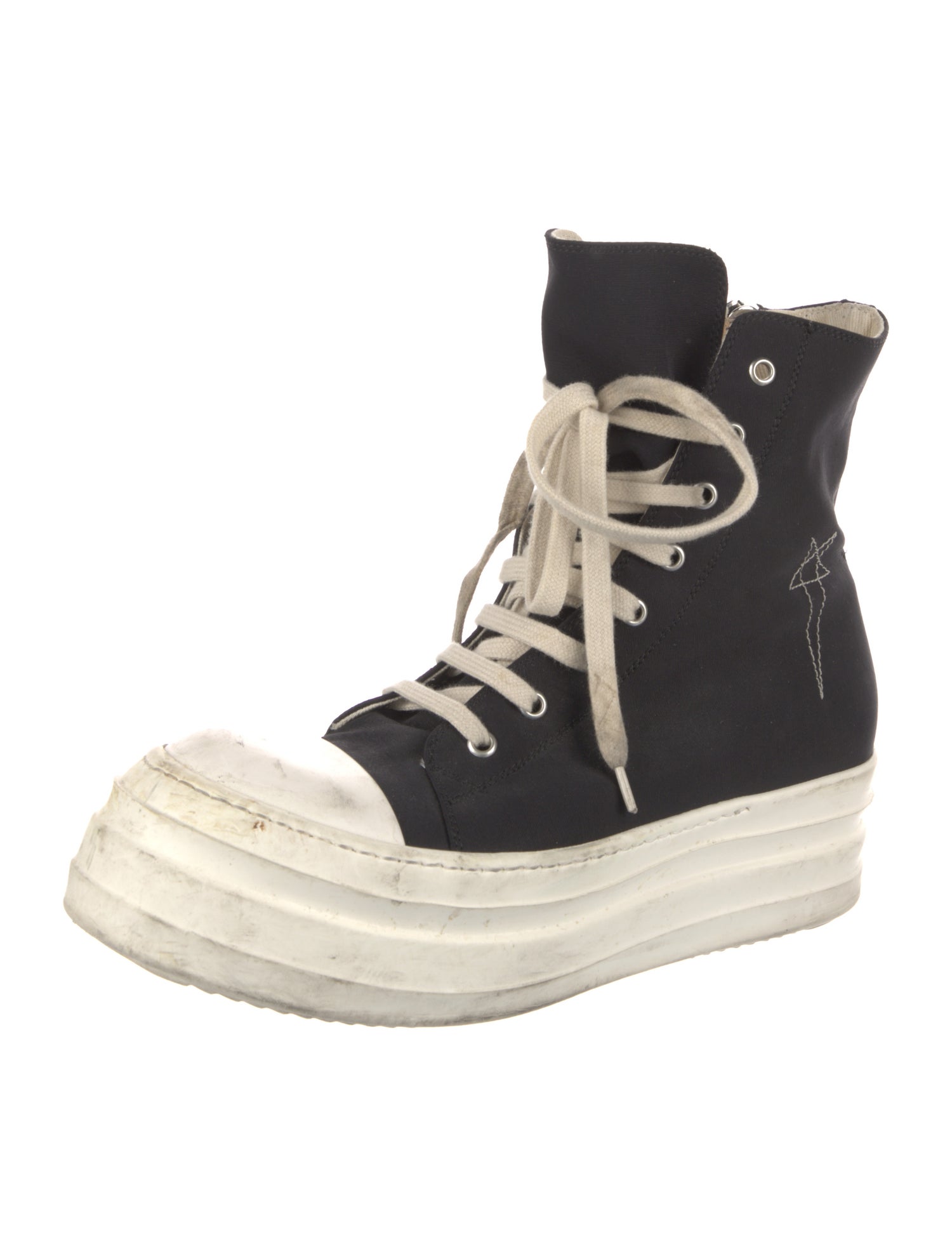 Rick Owens Canvas Colorblock Pattern Lace-Up Boots