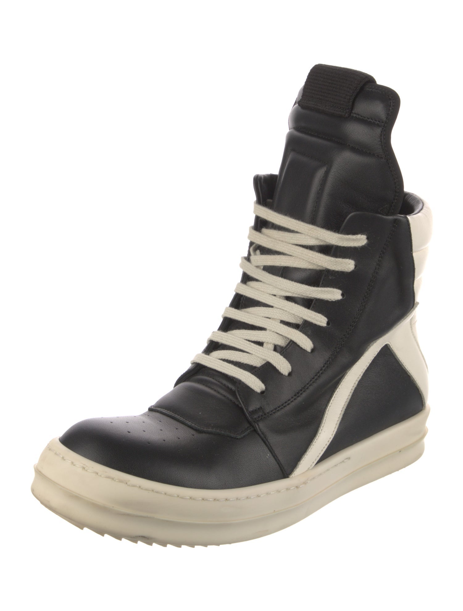 Rick Owens Leather Colorblock Pattern Lace-Up Boots