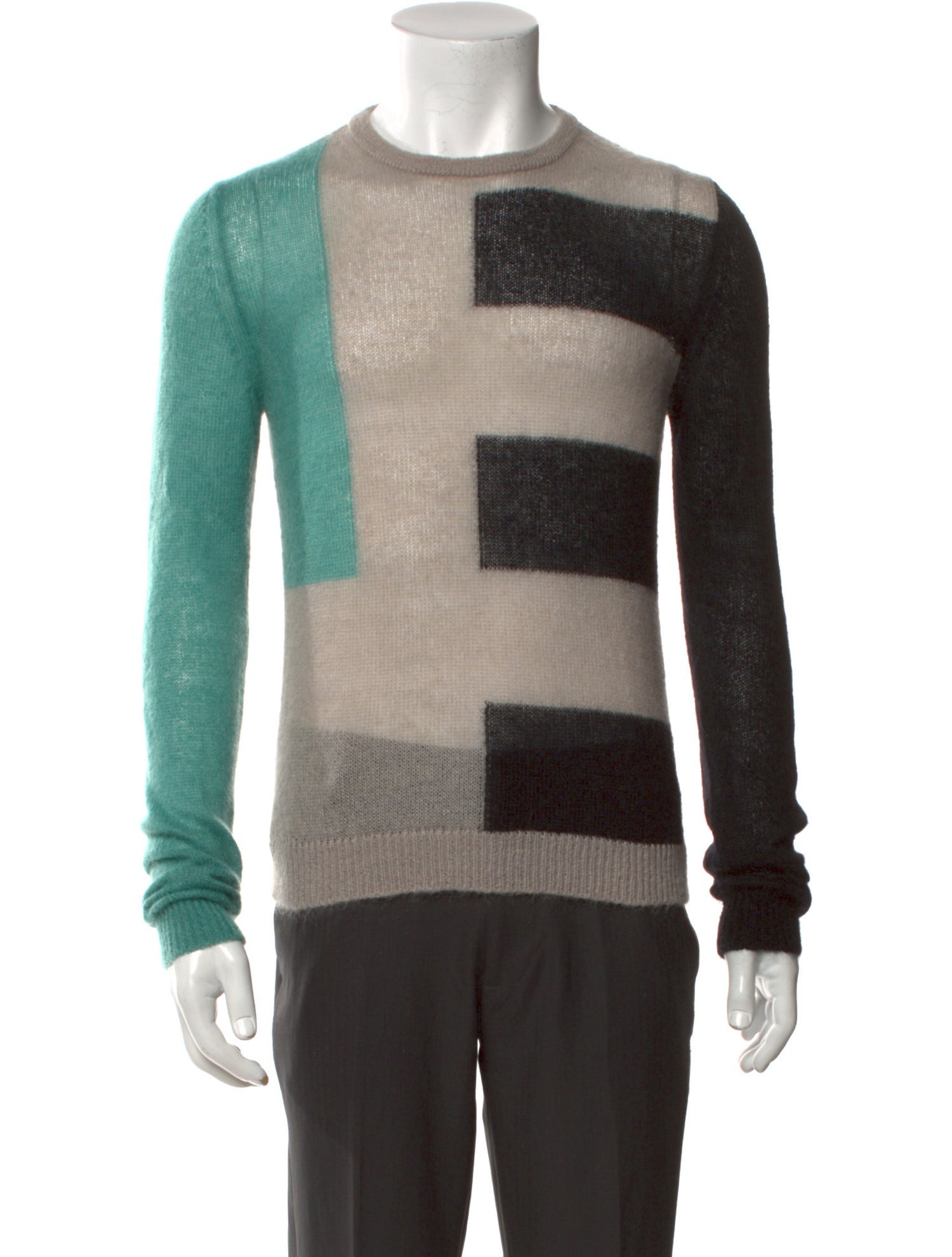 Rick Owens Colorblock Pattern Crew Neck Pullover