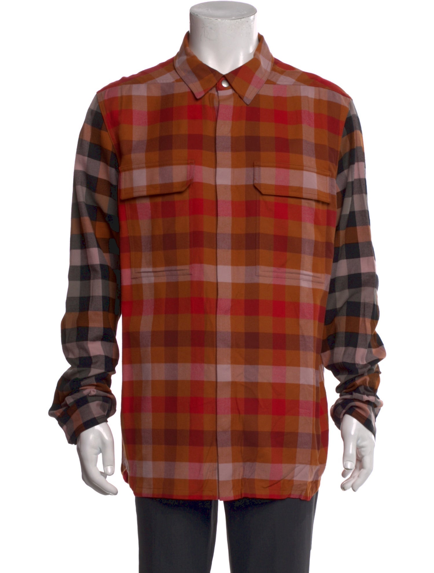 Rick Owens Plaid Print Long Sleeve Shirt