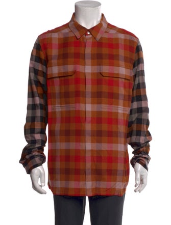 Rick Owens Plaid Print Long Sleeve Shirt