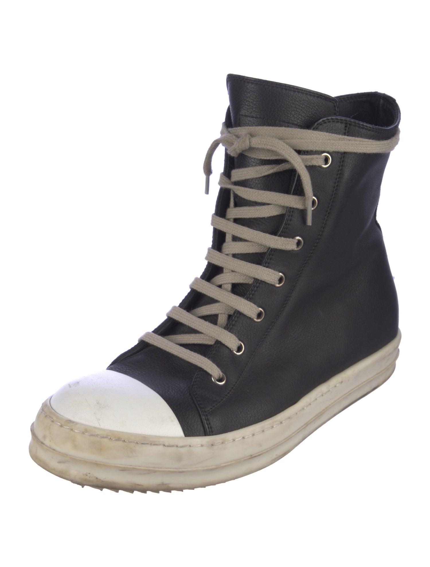 Rick Owens Leather Colorblock Pattern Sneakers