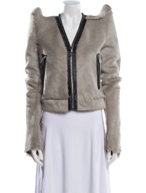 Rick Owens 2022 'Strobe' Horned Cropped Klaus Fur Jacket