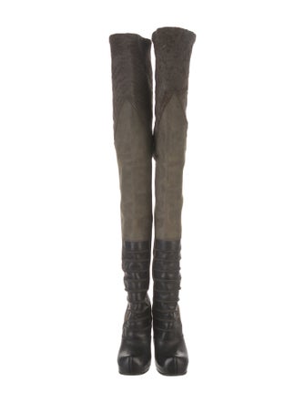 Rick Owens Leather Colorblock Pattern Sock Boots