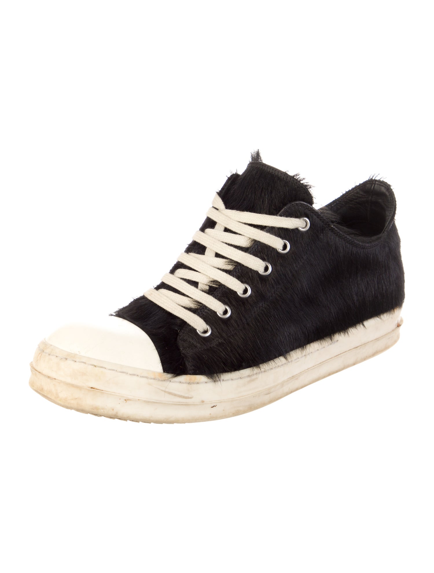Rick Owens Ponyhair Leather Trim Embellishment Sneakers