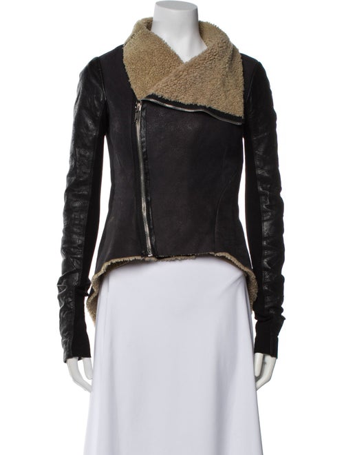 Rick Owens Lamb Leather Colorblock Pattern Biker Jacket