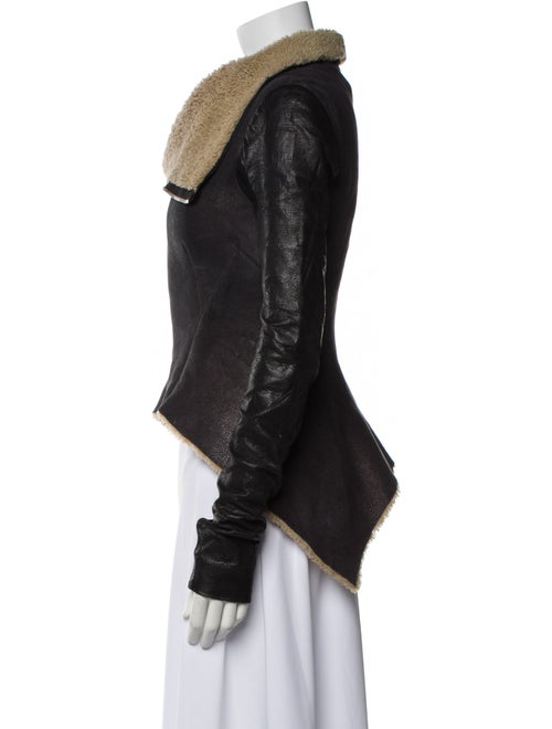 Rick Owens Lamb Leather Colorblock Pattern Biker Jacket