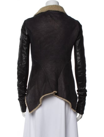 Rick Owens Lamb Leather Colorblock Pattern Biker Jacket
