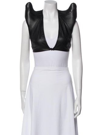 Rick Owens Lamb Leather Plunge Neckline Crop Top