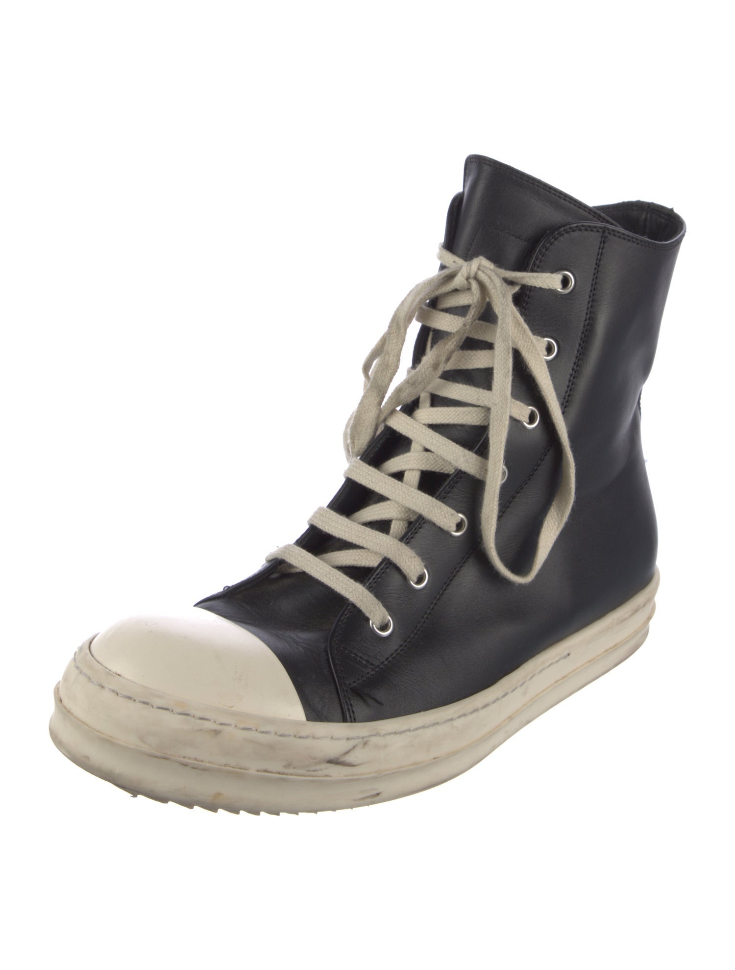 Rick Owens Leather Colorblock Pattern Sneakers