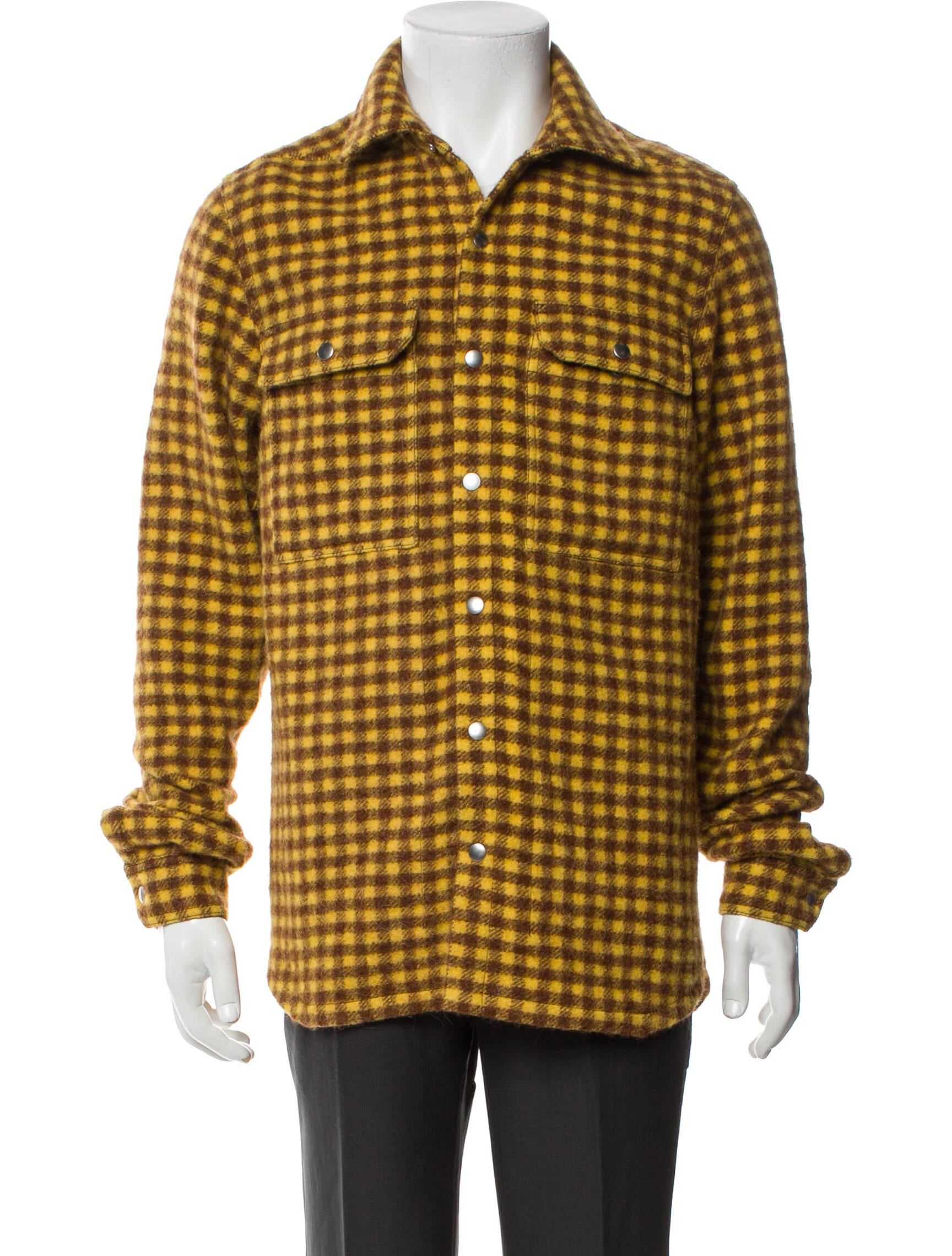 Rick Owens Virgin Wool Plaid Print Puffer Coat