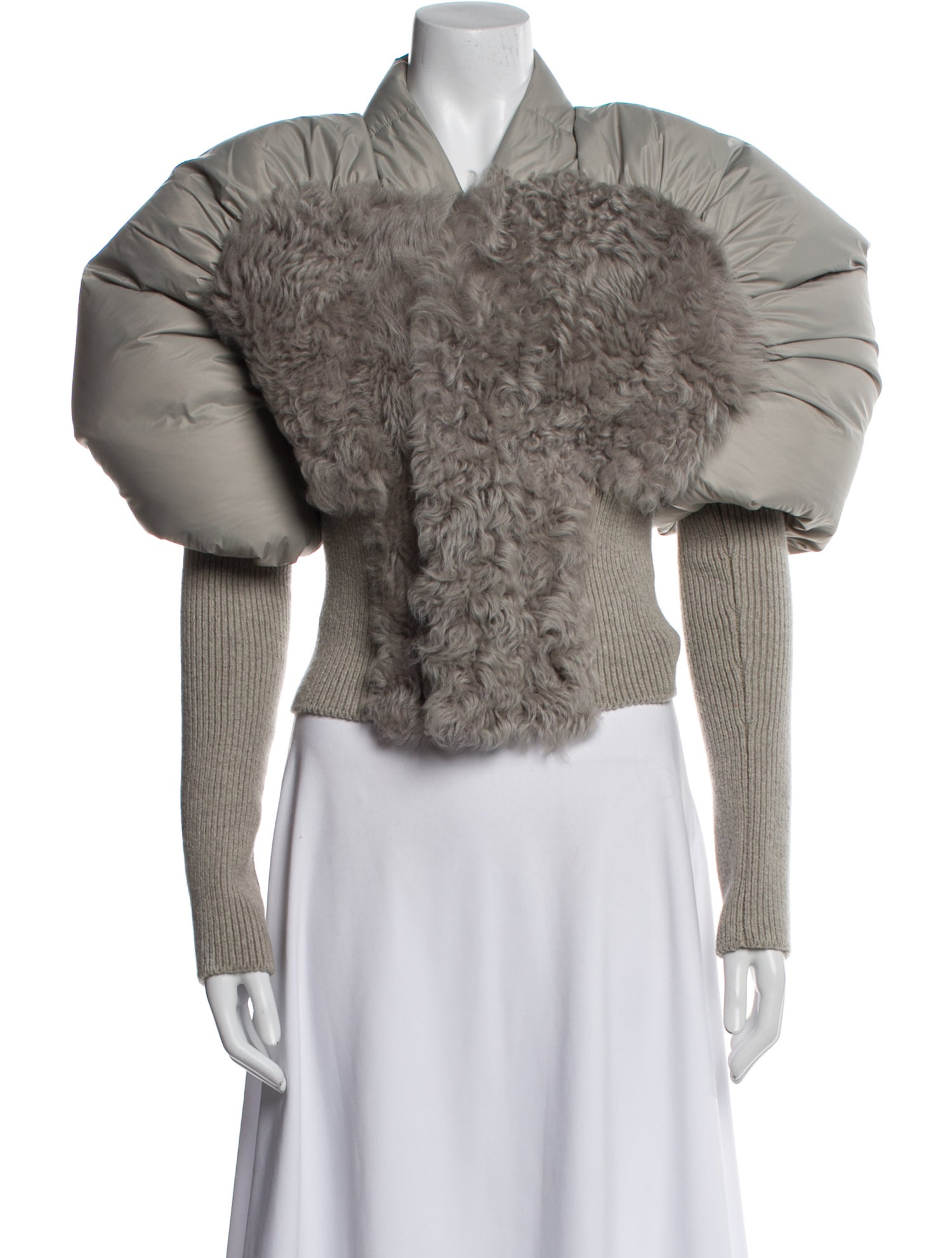 Rick Owens Shearling Tweed Pattern Down Jacket