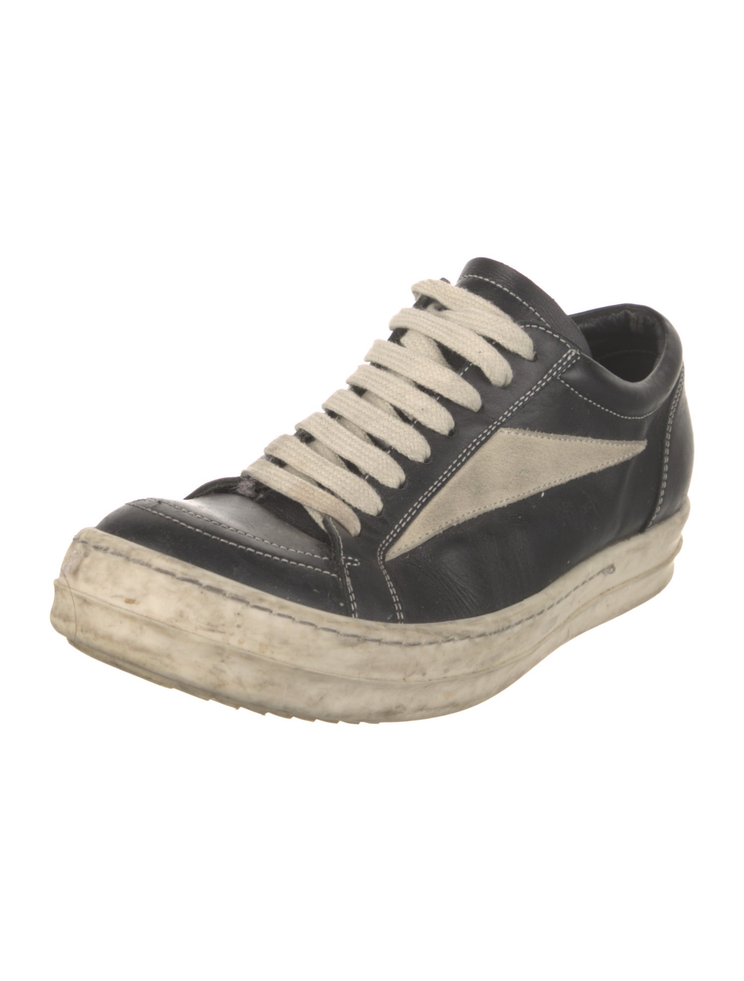 Rick Owens Leather Colorblock Pattern Sneakers