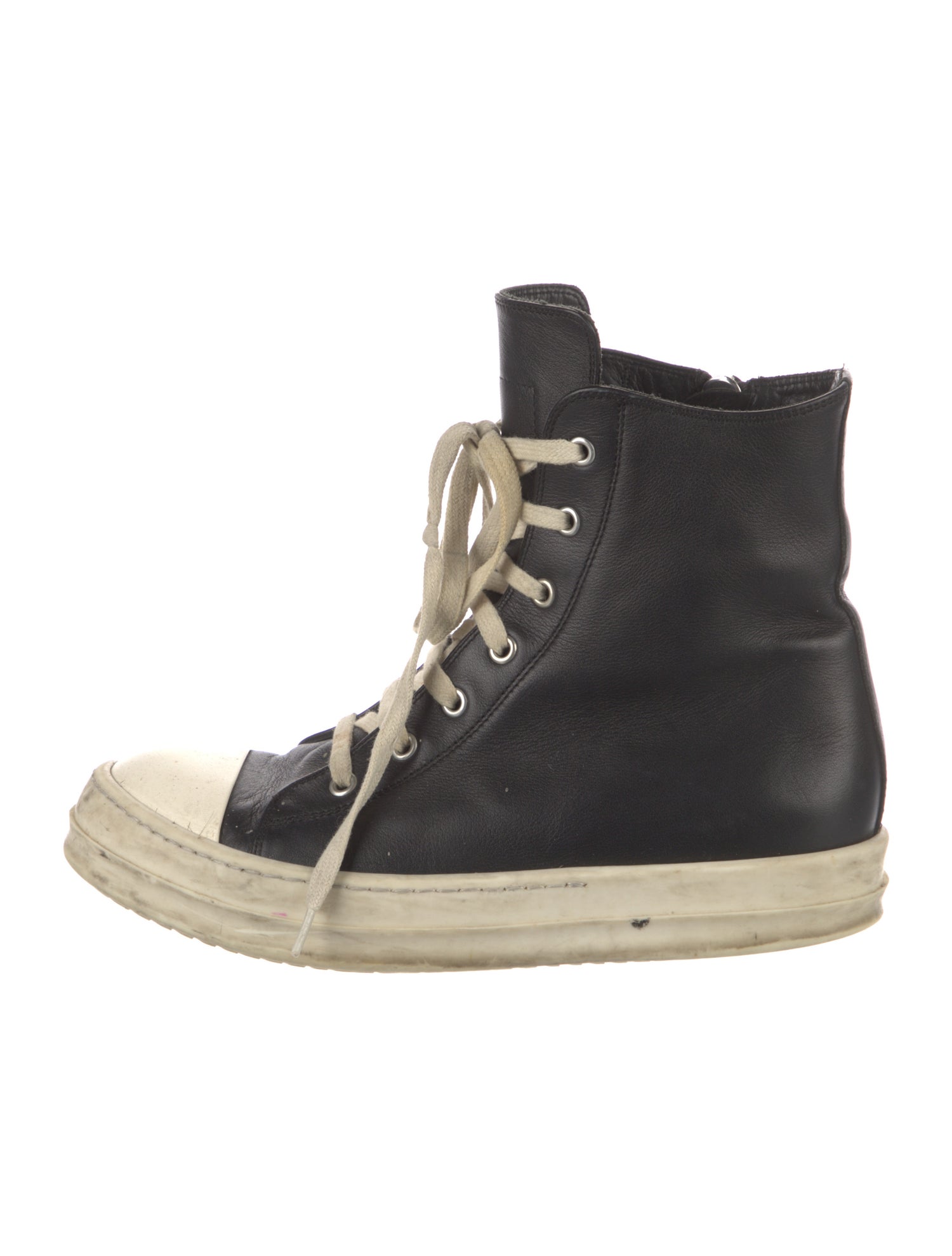 Rick Owens Leather Colorblock Pattern Lace-Up Boots