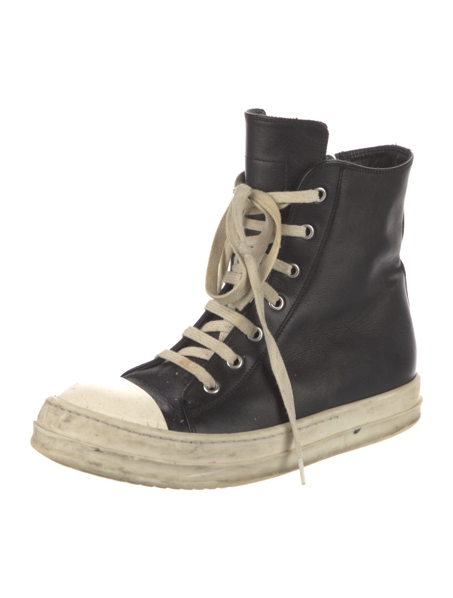 Rick Owens Leather Colorblock Pattern Lace-Up Boots