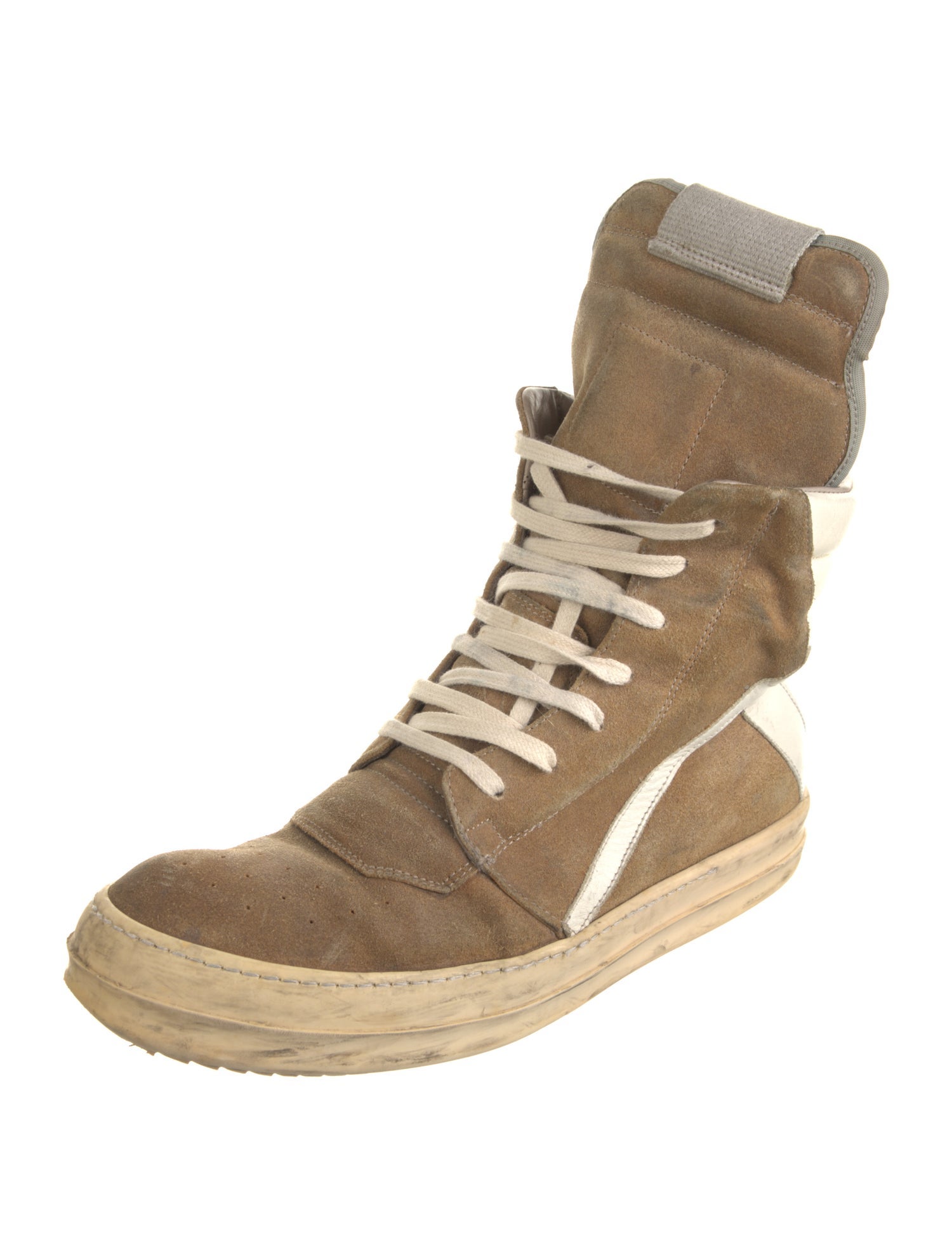 Rick Owens Suede Colorblock Pattern Sneakers